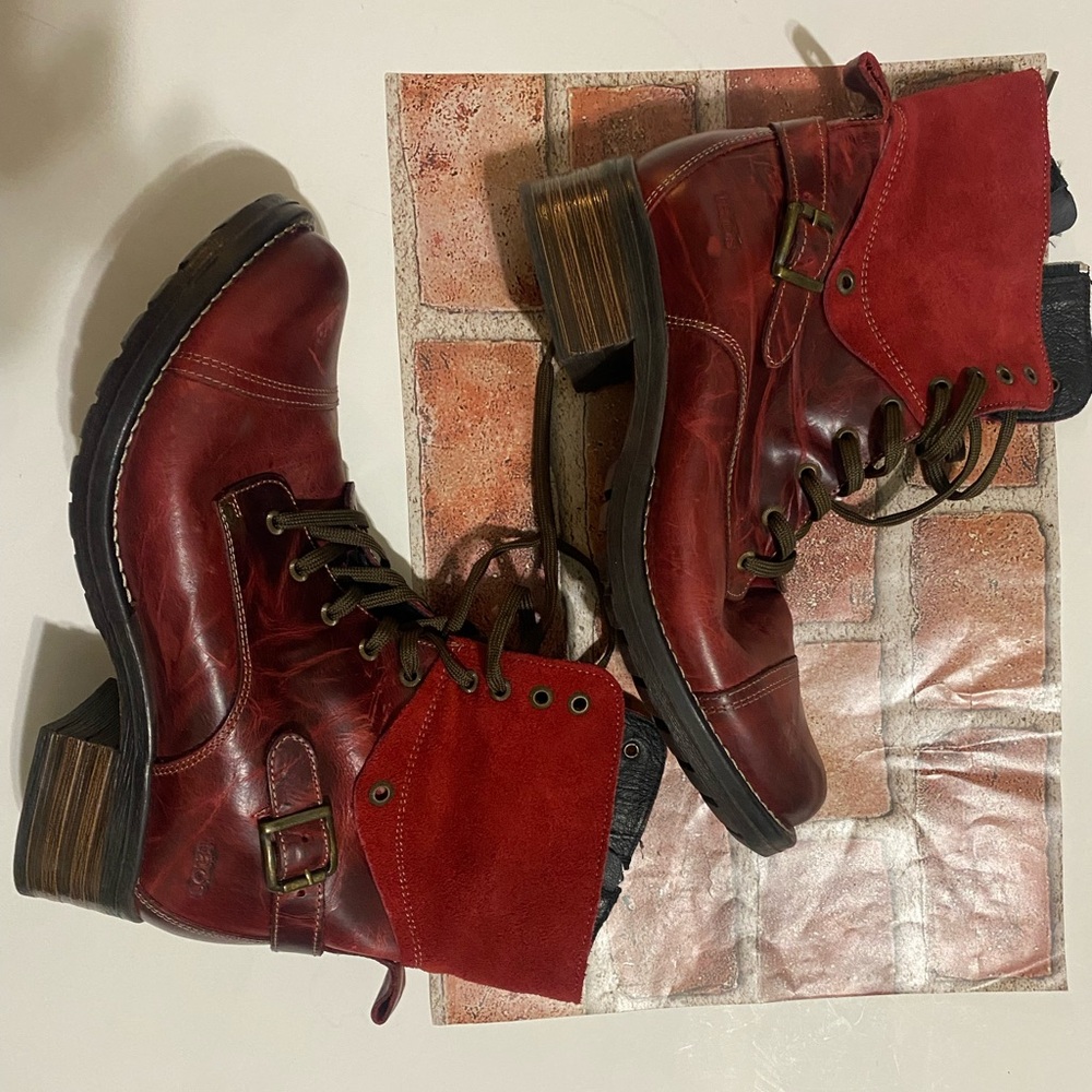 Stylish Red Leather Ankle Boots